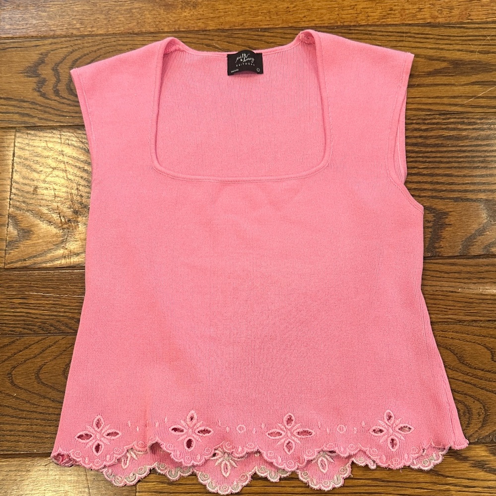 Pink Lace Trim Tank Top